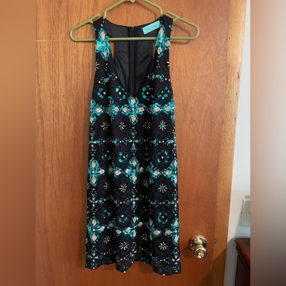 Filly flair‎ sequin dress - black with light blue sequins, size large
